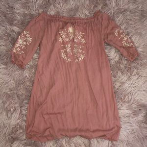 embroidered pink off the shoulder dress